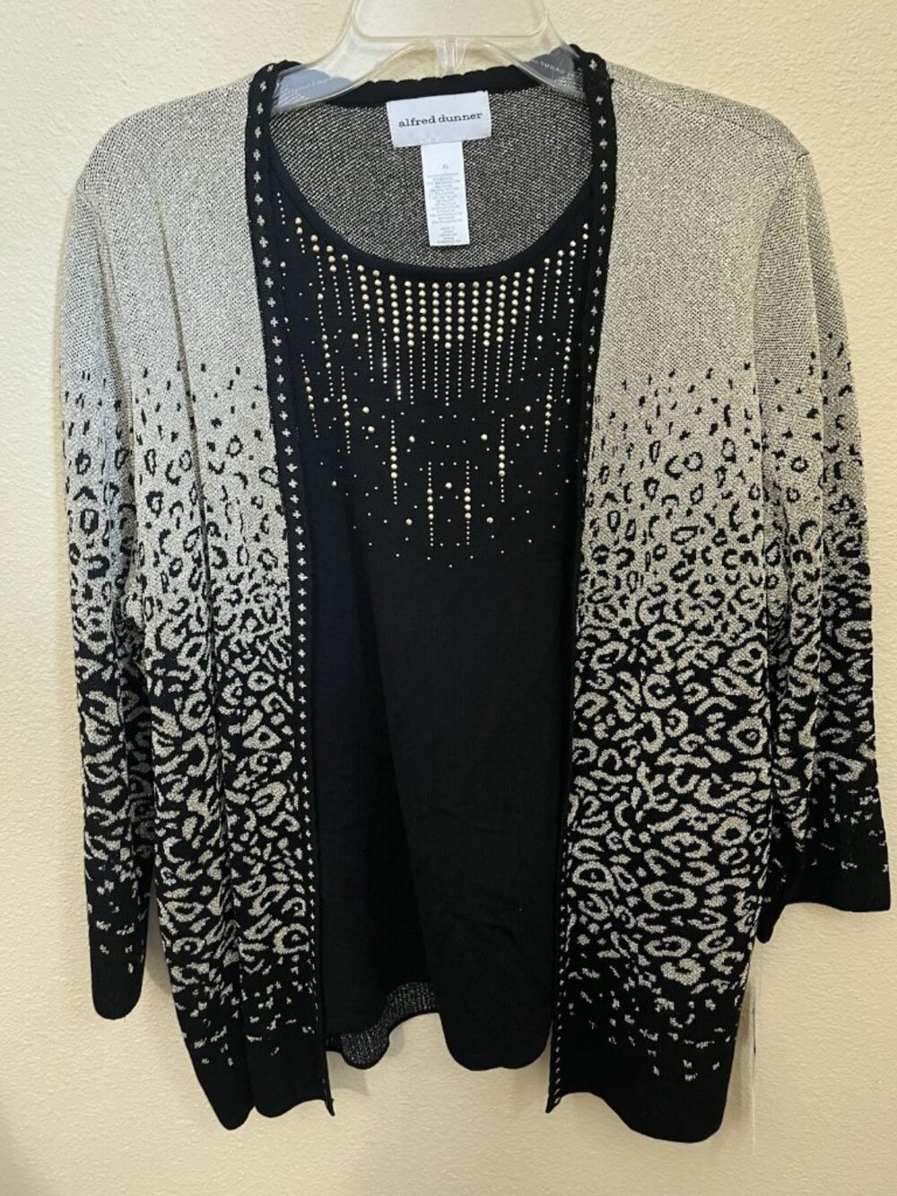 NEW AlFred Dunner Classy Open Cardigan Top Size XL Black Gold Party Holiday $68